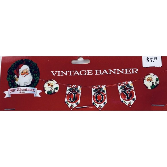 Mr. Christmas Banner JOY Red Green Santa Retro 1950s Look Polka Dot Ribbon 53" - Picture 9 of 9